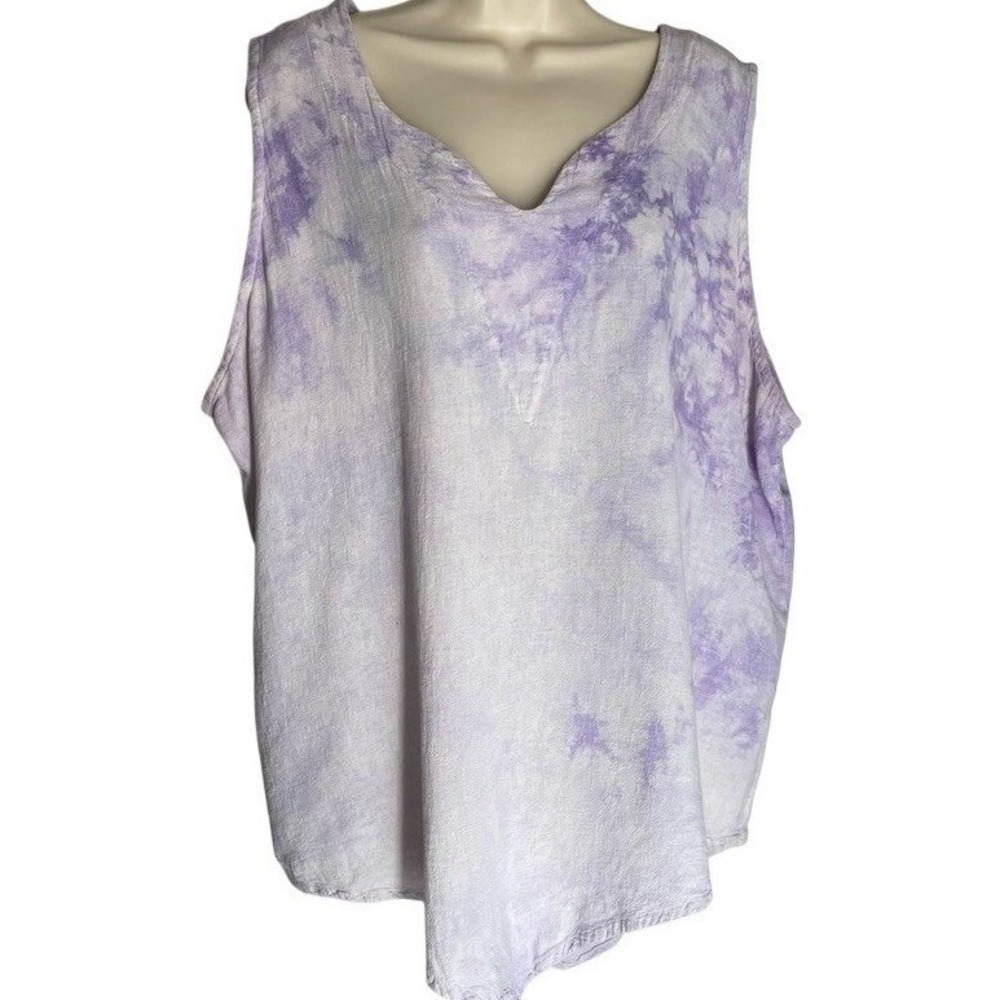 Cottonways Purple Tie Dye Gauze Tank Top Lagenlook Size 3 2X 3X